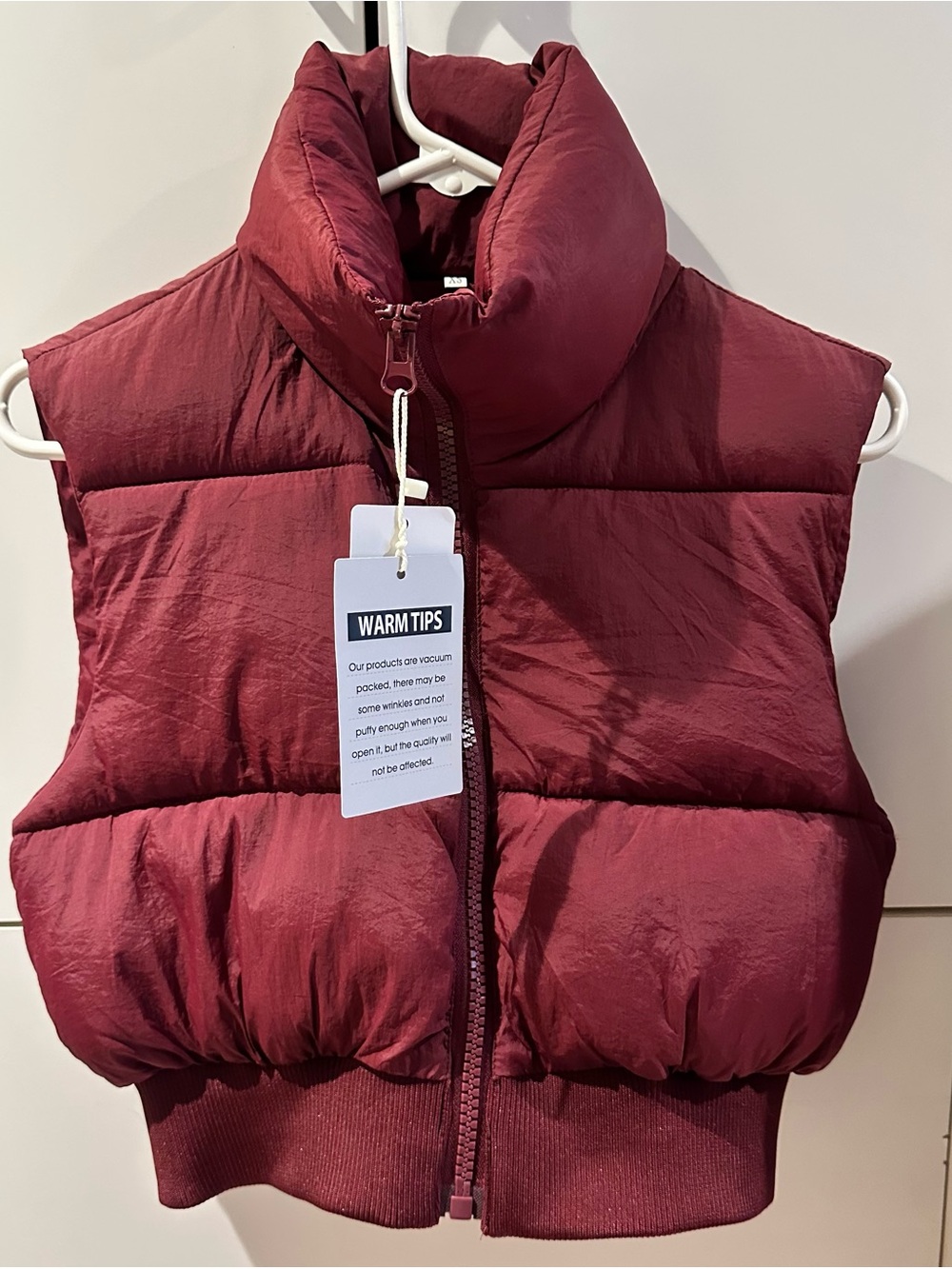 Womens Burgundy Cropped Puffer Vest